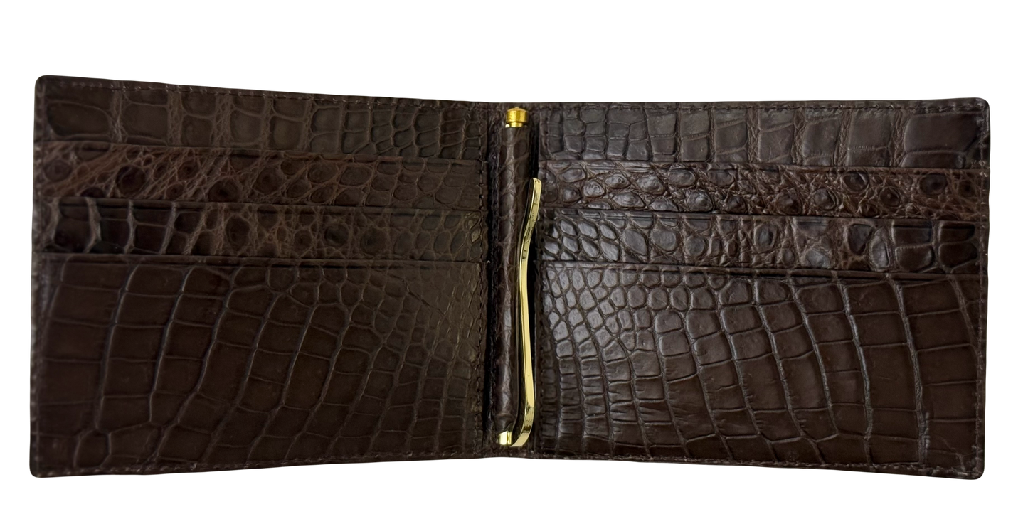 Hanson Exotics Bifold Money Clip Wallet Chocolate Brown